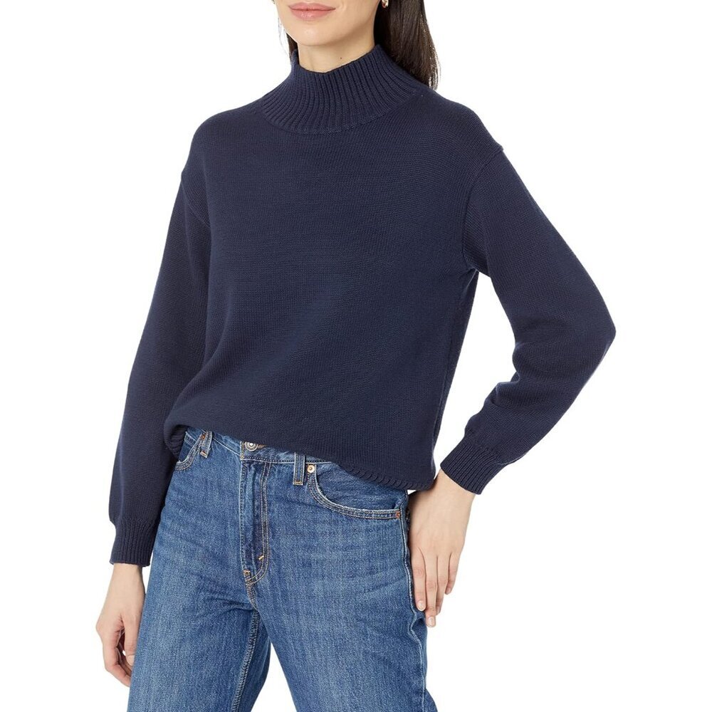 Women's Cotton Pullover Sweater Plus Size Funnel Neck Blouson Sleeves